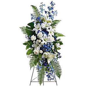 Blue & White Funeral Standing Spray 送花到台灣,送花到大陸,全球送花,國際送花