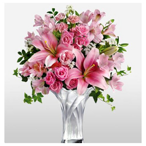 粉紅玫瑰百合花束 送花到台灣,送花到大陸,全球送花,國際送花