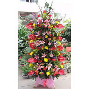 蒸蒸日上 - 中國高架花籃 送花到台灣,送花到大陸,全球送花,國際送花