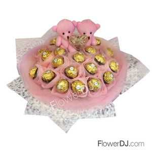 Naughty Love-2 Bears+ 21 Ferrero Rocher Chocolate Bouquet 送花到台灣,送花到大陸,全球送花,國際送花