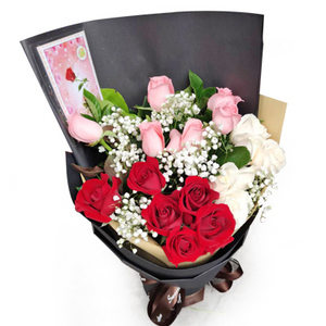 最愛你-18朵混色玫瑰花束 送花到台灣,送花到大陸,全球送花,國際送花