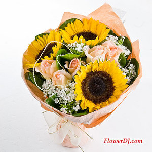 法式祝福_ 玫瑰向日葵花束 送花到台湾,送花到上海,全球送花,国际送花