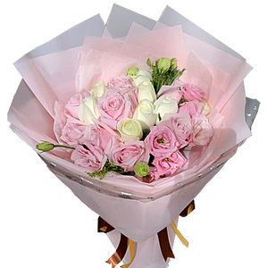 粉彩旖旎-16朵混色玫瑰花束 送花到台湾,送花到上海,全球送花,国际送花