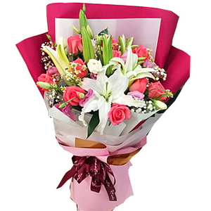 珍愛來臨-粉玫瑰,百合 送花到台灣,送花到大陸,全球送花,國際送花