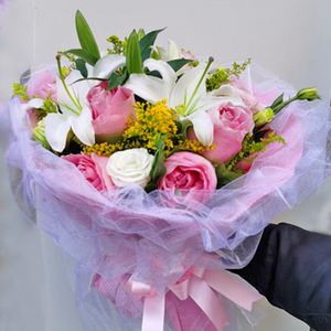 花漾美人-百合玫瑰綜合花束 送花到台灣,送花到大陸,全球送花,國際送花