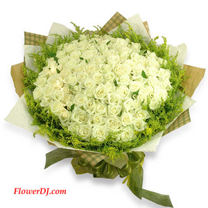白色花漾_99朵玫瑰花束 送花到台灣,送花到大陸,全球送花,國際送花