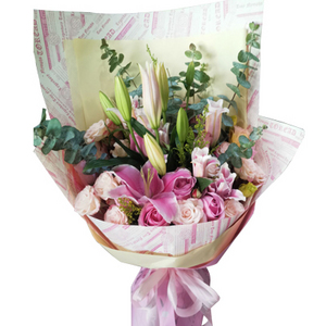 浪漫风情-玫瑰百合综合花束 送花到台湾,送花到上海,全球送花,国际送花