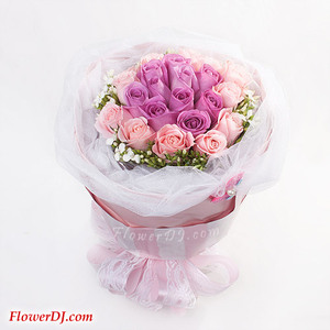 玫瑰月色中的相思-22朵綜合玫瑰花束 送花到台灣,送花到大陸,全球送花,國際送花