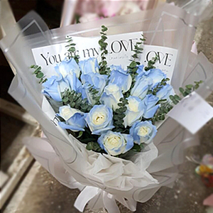 19朵碎冰藍玫瑰花束 送花到台灣,送花到大陸,全球送花,國際送花