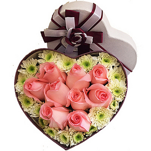 我心只有妳-9朵玫瑰心形禮盒 送花到台灣,送花到大陸,全球送花,國際送花