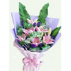 永保青春-粉红百合花束 送花到台湾,送花到上海,全球送花,国际送花