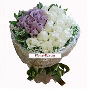 优雅的爱-26朵紫白玫瑰花束 送花到台湾,送花到上海,全球送花,国际送花