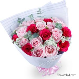 LOVE YOU, SWEETHEATRT-27 mixed roses bouquet 送花到台灣,送花到大陸,全球送花,國際送花