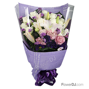 紫色迷离-白玫百合花束 送花到台湾,送花到上海,全球送花,国际送花