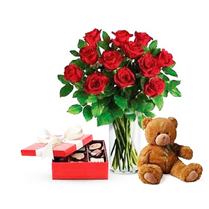 甜蜜愛戀-紅色非洲菊、玫瑰及金莎巧克力 送花到台灣,送花到大陸,全球送花,國際送花