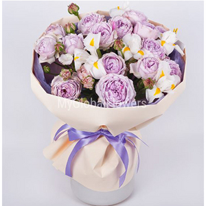 純真-牡丹玫瑰白鳶尾花花束 送花到台灣,送花到大陸,全球送花,國際送花
