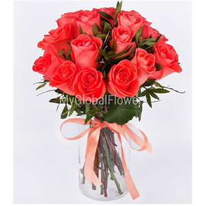 珊瑚红玫瑰花束 送花到台湾,送花到上海,全球送花,国际送花
