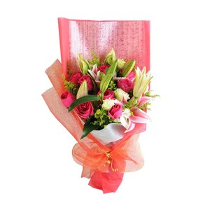 温暖的心-粉玫瑰、粉百合 送花到台湾,送花到上海,全球送花,国际送花