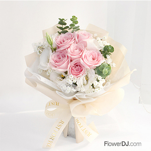 6朵粉玫瑰情人节花束 送花到台湾,送花到上海,全球送花,国际送花