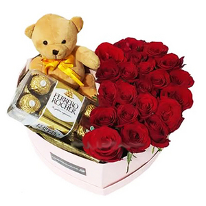 亲爱宝贝-红玫瑰小熊花束 送花到台湾,送花到上海,全球送花,国际送花