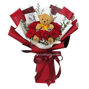 着迷-红玫瑰与小熊 送花到台湾,送花到上海,全球送花,国际送花