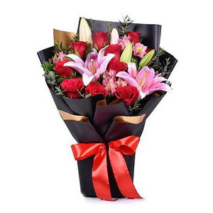 热恋无限-玫瑰粉白合花束 送花到台湾,送花到上海,全球送花,国际送花
