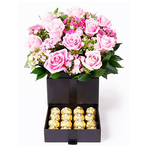 维纳斯-粉色非洲菊, 玫瑰组合盆花 送花到台湾,送花到上海,全球送花,国际送花