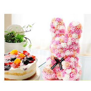 可愛的人造花兔与蛋糕 送花到台湾,送花到上海,全球送花,国际送花