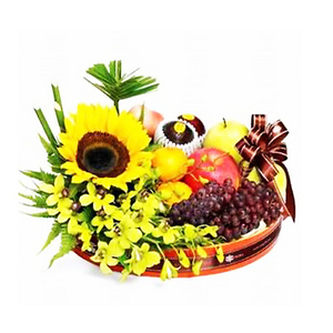 Sunny Flowers and Fruits Gift Basket 送花到台灣,送花到大陸,全球送花,國際送花