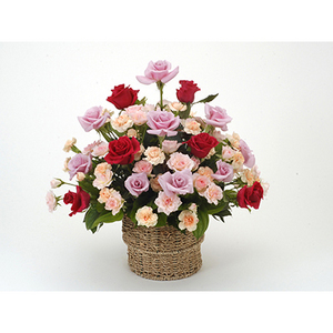 愛的笑容-玫瑰與康乃馨綜合花籃 送花到台灣,送花到大陸,全球送花,國際送花