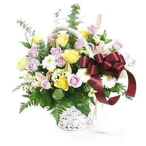 柔和色彩玫瑰花籃 送花到台灣,送花到大陸,全球送花,國際送花