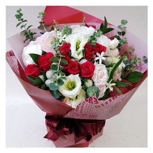 經典浪漫-紅色玫瑰與白色桔梗花束 送花到台灣,送花到大陸,全球送花,國際送花