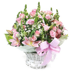 Pink Rose Basket 送花到台灣,送花到大陸,全球送花,國際送花