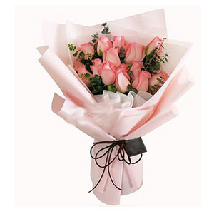 Love Heart - 15 Pink Roses Bouquet 送花到台灣,送花到大陸,全球送花,國際送花