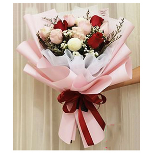 天真浪漫-乒乓菊與玫瑰花束 送花到台灣,送花到大陸,全球送花,國際送花