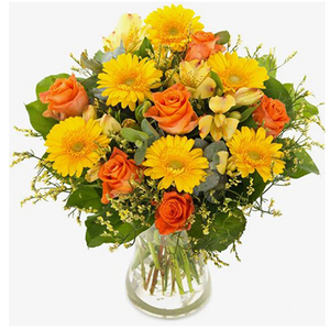 夏天-橙色玫瑰,橙色非洲菊,百合花束 送花到台灣,送花到大陸,全球送花,國際送花