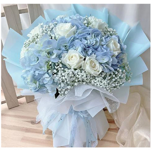 淡蓝色优雅-玫瑰绣球大型花束 送花到台湾,送花到上海,全球送花,国际送花