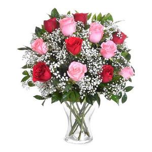 缤纷交响乐-粉色及红色玫瑰 送花到台湾,送花到上海,全球送花,国际送花