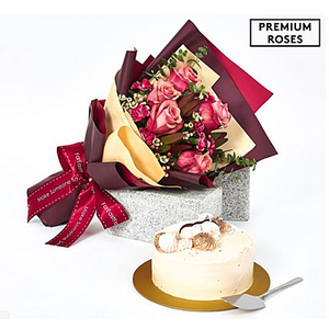 Flower and Cake Combo 5 - Eternal Love and Chocolate Raspberry Cake 送花到台灣,送花到大陸,全球送花,國際送花