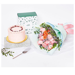 Flower and Cake Combination 6 - Love forever and Lychee Rose Cake 送花到台灣,送花到大陸,全球送花,國際送花
