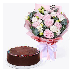 花与蛋糕组合4-甜蜜可人与巧克力蛋糕 送花到台湾,送花到上海,全球送花,国际送花