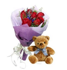 童稚之心-玫瑰小熊花束 送花到台灣,送花到大陸,全球送花,國際送花