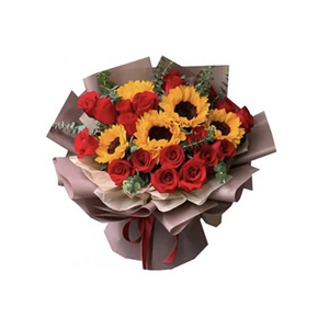 Sunflower with Red Rose bouquet 送花到台灣,送花到大陸,全球送花,國際送花