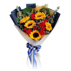美麗陽光-向日葵康乃馨花束 送花到台灣,送花到大陸,全球送花,國際送花
