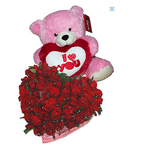 美好的一切-紅玫瑰+小熊 送花到台湾,送花到上海,全球送花,国际送花